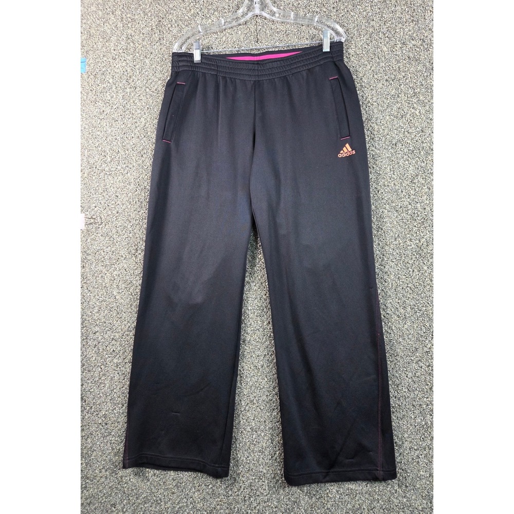 Adidas Pants Women Size L Black Excellent Climalite Polyester Athletic Track
